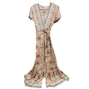 Tie Front Wrap Dress Women's Medium Multicolor Floral Rayon Blend Flowy GUC